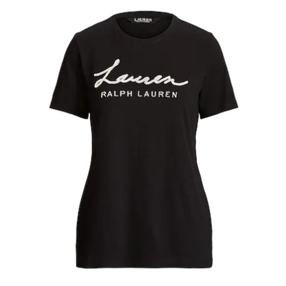Lauren Ralph Lauren Women's Black & Cream Logo Script Tee Shirt - Picture 1 of 4